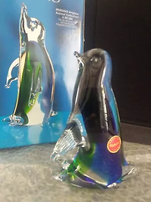 Murano Art Glass Animal Collection Penguin Figurine Blue Green Paperweight  NEW  • $49.99