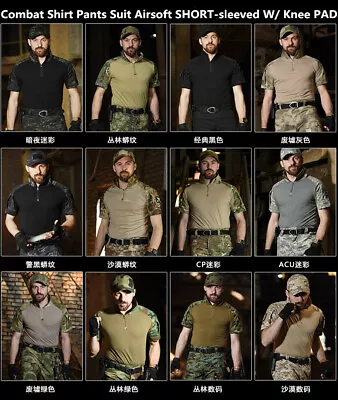 Tactical Uniform Combat Shirt Pants Suit Airsoft ACU SHORT-sleeved W/ Knee PAD • $115.91