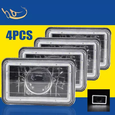 4PCS 4x6  Headlights White LED Halo Clear Lens W/ Projector Rectangular Headlamp • $55.99