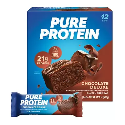 Pure Protein Bar Chocolate Deluxe 21g Protein Gluten Free 1.76 Oz 12 Ct • $17.49