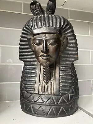 Egyptian Carved Wood King Tutankhamun Antique Sculpture Statue Large Bust 17” • £115
