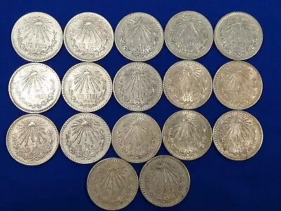 Mexico Un 1 Peso 1920-1945 Liberty Cap & Rays Silver Resplandor Coins Lot Of 17 • $425