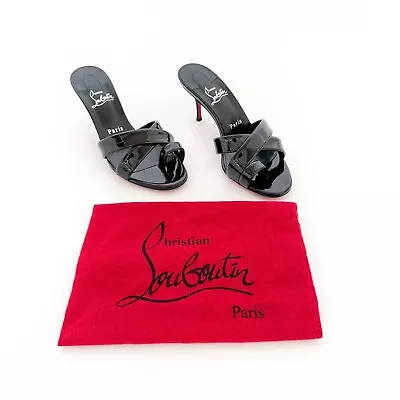 Christian Louboutin Simply Me 70 Sandals EU 37 US 7 Black Patent Toe Loop Heel • $655