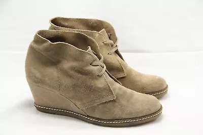 J Crew Brown Suede Leather Womens Boots Size 9 Shoes Wedge Heeled Lace Up • $13.46