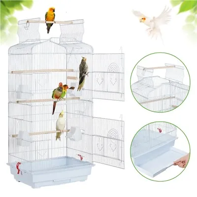 £23.99 • Buy Open Top Metal Bird Cage Large Parrot Cage Double Door Design Four Feeders White