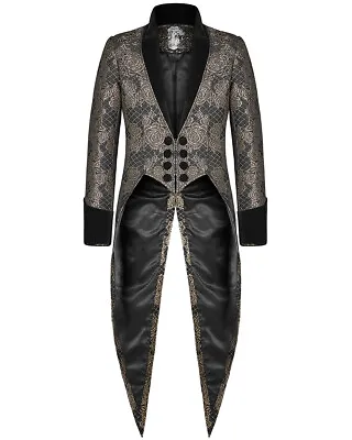 Punk Rave Mens Gothic Tailcoat Jacket Black Gold Brocade Steampunk Aristocrat • £69.29