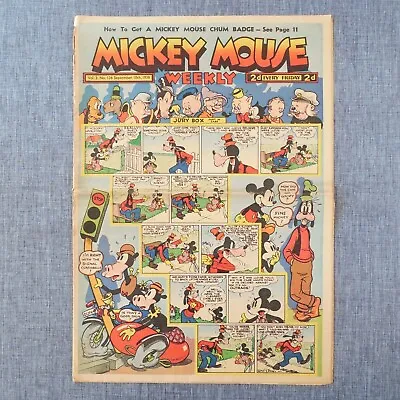 1938 Mickey Mouse Weekly Comics Vol. 3 No. 136 Walt Disney Vintage Newspaper • $49.99