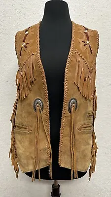 Scully Tan Tasseled Beaded Eagle Leather Unisex Vest ~ RA • $29.99