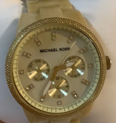 Michael Kors Ritz Horn Chronograph MK5039 Watch Women Needs Battery Gold EUC • $59.99