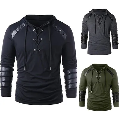 Vintage Retro Hoodie Sweater Men's Court Style Medieval Sweatshirt Black • $45.30