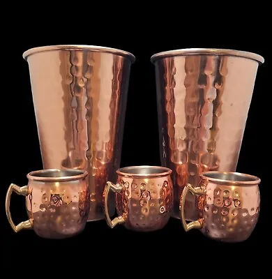 Hammered Copper Barware Lot Moscow Mule 3 Mini Cups 2 Large Cups Cocktail Shaker • $22.46