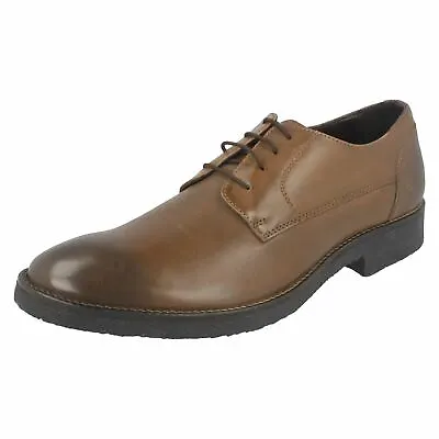 Mens Lambretta Lace Up Brown Leather Round Toe Smart Formal Shoes M-81 • £15