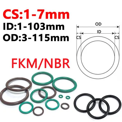 1-7mm Cross Section O-Ring FKM/NBR Seals Rubber Sealing O Ring Metric 1-103mm ID • £1.62