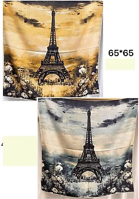26“x26 The Eiffel Tower Print 40% S Ilk 60% Wool Thin Double-sided Scarf 65x65cm • $27.99