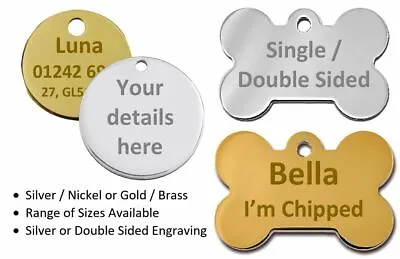 £3.25 • Buy Personalised Round / Bone Engraved Dog ID Name Tag Small / Large Pet / Cat Tags