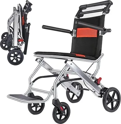 Folding Wheelchairs Travel Wheelchair Handbrake Ultra-Light Wheelchair Portable • $298.89