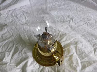 Vintage Brass Wall Oil Lamp With Burner & Wick And Clear Glass Chimney. • £12