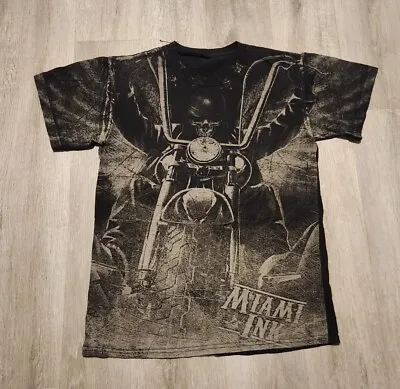 Miami Ink Shirt Men's XS All Over Print Y2K Biker Grunge Cyber 2000s Tribal • $19.95