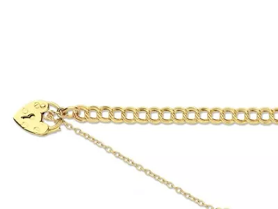 9ct Gold Charm Bracelet Padlock Double Curb 9ct Hallmarked 7.5  / 19cm 3.5mm • £195