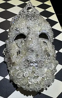 Vintage Handbeaded/Signed  Ice Princess Platinum/Rhinestone Masquerade/Ball Mask • $325