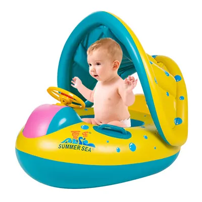 Baby Swimming Ring With Seat Canopy Inflatable Toddler Float For Pool Water Toy • £12.89