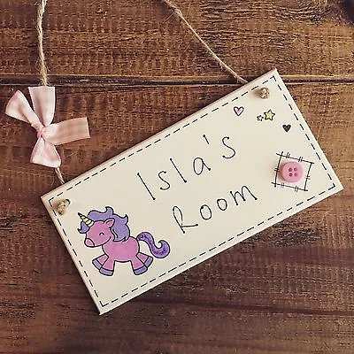 Personalised Name Plaque Door Nursery Bedroom Sign Gift Baby Girls Unicorn Room • £7.49