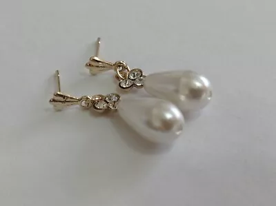 9ct Gold Faux Pearl Dangle Earrings • £25