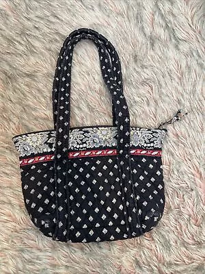 Vera Bradley Small Tote Classic Black Double Too Handle Vintage Vera • $15