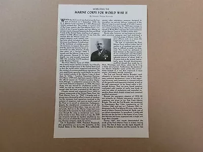 General Thomas Holocomb Marine Corps 1945 World War 2 WW2 Picture Sheet • $16