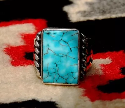 Navajo Sterling Silver  Mens Ring Kingman Waterweb Turquoise Sz 10 • $70