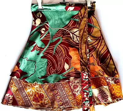 Vintage Sari Magic Wrap Skirts Multicolor Bohemian Hippie Skirt Mini Skirt • $19.40