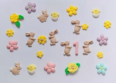 Spring Loose Birthday/easter  Bunny Rabbits And Spring Flowers Cake Decorations • £9.50