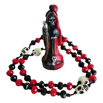 Rosario Santa Muerte Negra / Holy Death Statue For A Charm Rosary Black & Red • $25.99