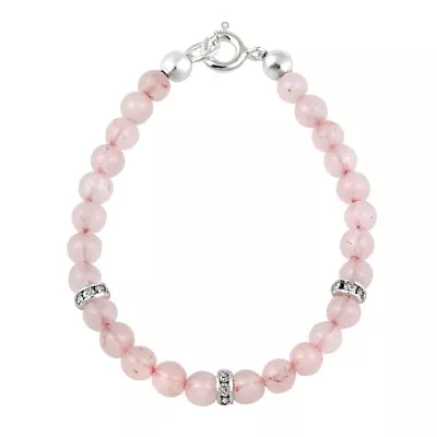 925 Silver Rose Quartz Beads & CZ Baby Bracelet 4 Inches • $9.99