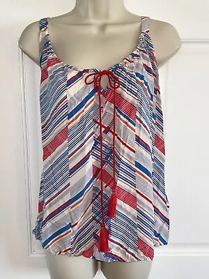 CAbi Tassel Straps Tank Top Size Large Red/Blue/Lilac/White/Orange Stripe L • $13.99