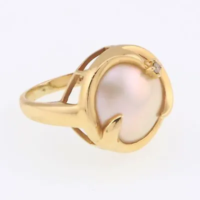 14k Yellow Gold Mabe Pearl & Diamond Accent Estate Ring Size 4.75 • $270.29