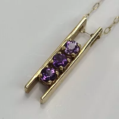 9ct Gold Amethyst Pendant Necklace 1.69g Delicate 16  Chain 375 9K X57 • £65.99