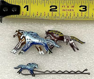 Zarah Zarlite Wild Mustangs Brooch And Hair Pin Enamel Sterling Silver Signed • $54.50