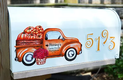 Mailbox Magnet (Partial Cover) Vintage Orange Truck Full Of Pumpkins Address • $22.95