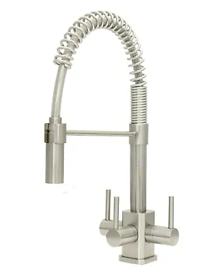 Acquapuro Milano SQ 3-Way 3-Lever Kitchen Mixer Tap Brushed Steel & Free Filter. • £249