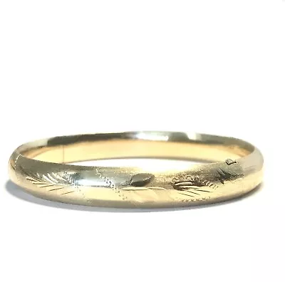 Bangle Bracelet Vintage 14k Yellow Gold Plated Etched Brushed Push Button Stack • $120