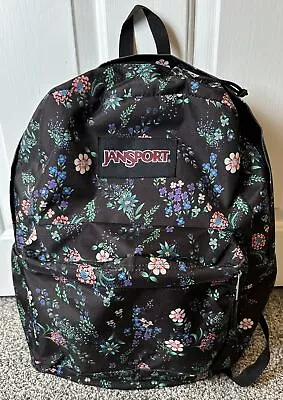 JanSport Superbreak Plus Floral Black Pink Backpack JS0A4QUE Large Size 17x13 🎒 • £19.27