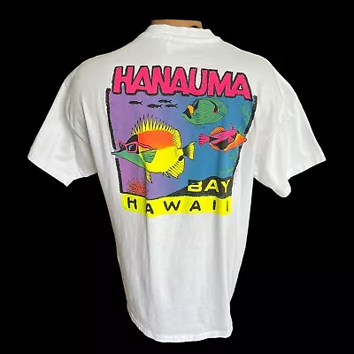 Vintage 90’s Haunama Bay Hawaii T-Shirt Beach Single Stitch Neon XL • $30