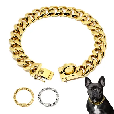 Stainless Steel Big Gold Dog Chain Choker Necklace Thick Cuban Link For Pitbull • $72.59