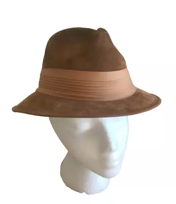 Vintage Kangol Fedora Hat Size Small Mens Leather Suede Brown Made In USA • $14.95