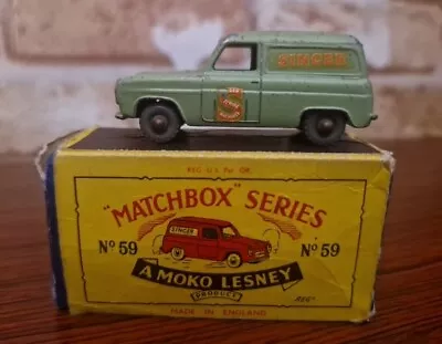 Matchbox Lesney No. 59 Ford Thames Singer Van In Light Green Grey Wheels Boxed • £29.95