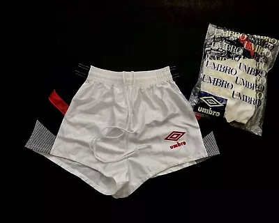 NEW!!Vintage 80s Umbro England Silky Shiny Nylon Football Shorts In Original Bag • £27.99