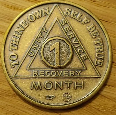 1 Month Alcoholics Anonymous AA Bronze Medallion Coin Sobriety Chip One • $4.99