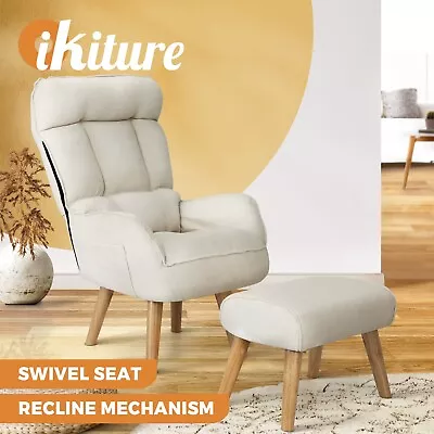 $269.90 • Buy Oikiture Swivel Recliner Armchair Lounge Ottoman Accent Chair With Stool Beige