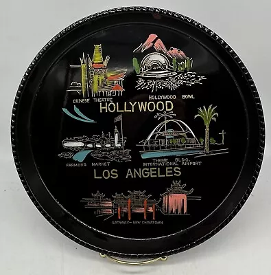 MCM Atomic Hollywood Black Tray Hand Painted Los Angeles Souvenir • $24